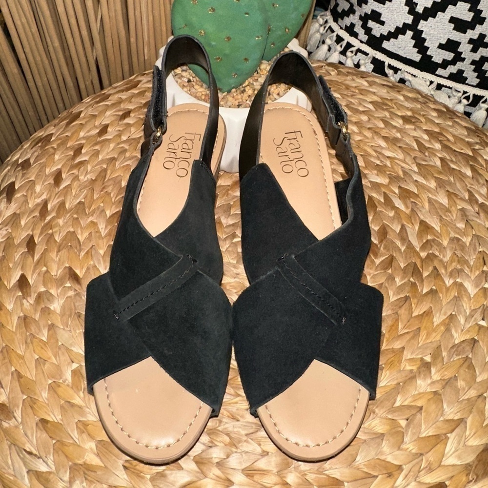 UEC Franco Sarto Artisanal L-Kicks, Black Suede Cork-design Wedge -Size 7 - Picture 5 of 10